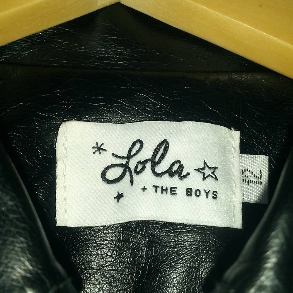 Lola Black Leather Jacket with White Heart Details - Picture 3 of 6
